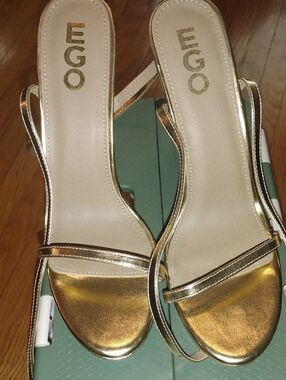 EGO Gold Metallic Open-Toe Slingback Heels